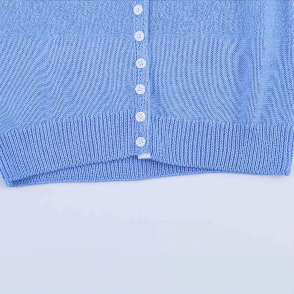 ZARA Summer Casual Versatile Round Neck Short Puff Sleeve Knit Cardigan